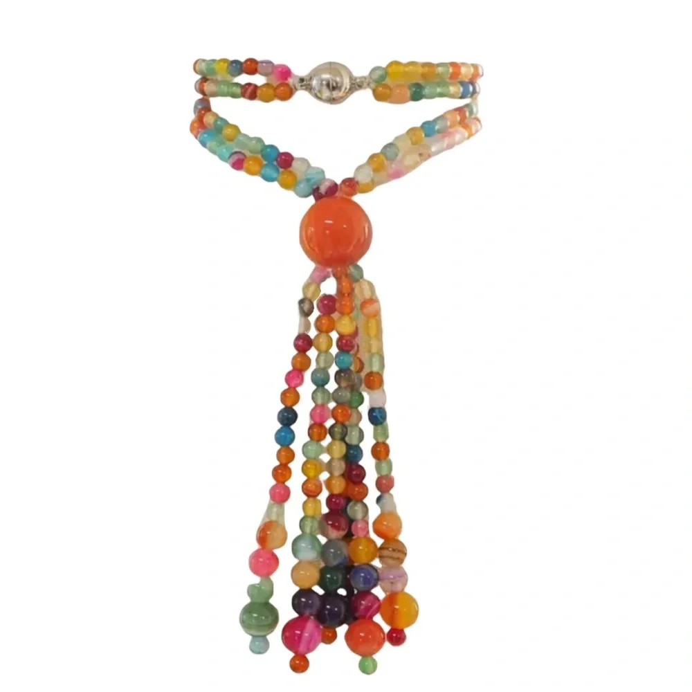 Multicolor Beaded Tassel Curtain Tie-Back w Magnetic Closure
